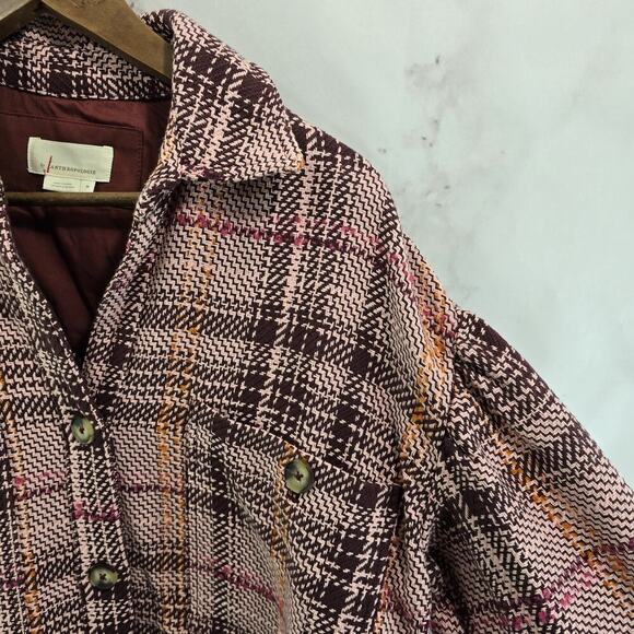 By Anthropologie Shirt Jacket Womens Medium Pink Red Shacket Textured Hudson - Picture 11 of 12